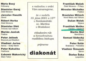 Oznam o diakonate Frantiska Mosku.